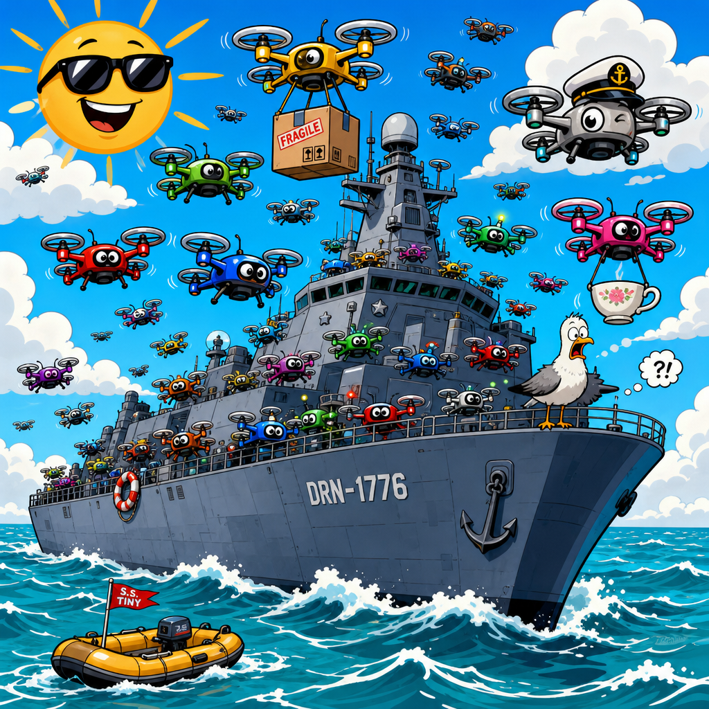 Illustration for joke: The Navy says it's replacing its ageing destroyers with new drone-equipped warships.