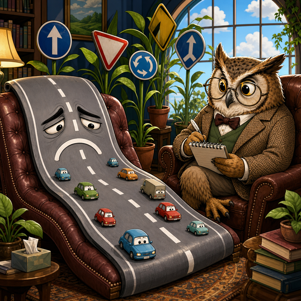 Illustration for joke: Why did the British motorway have to see a therapist?