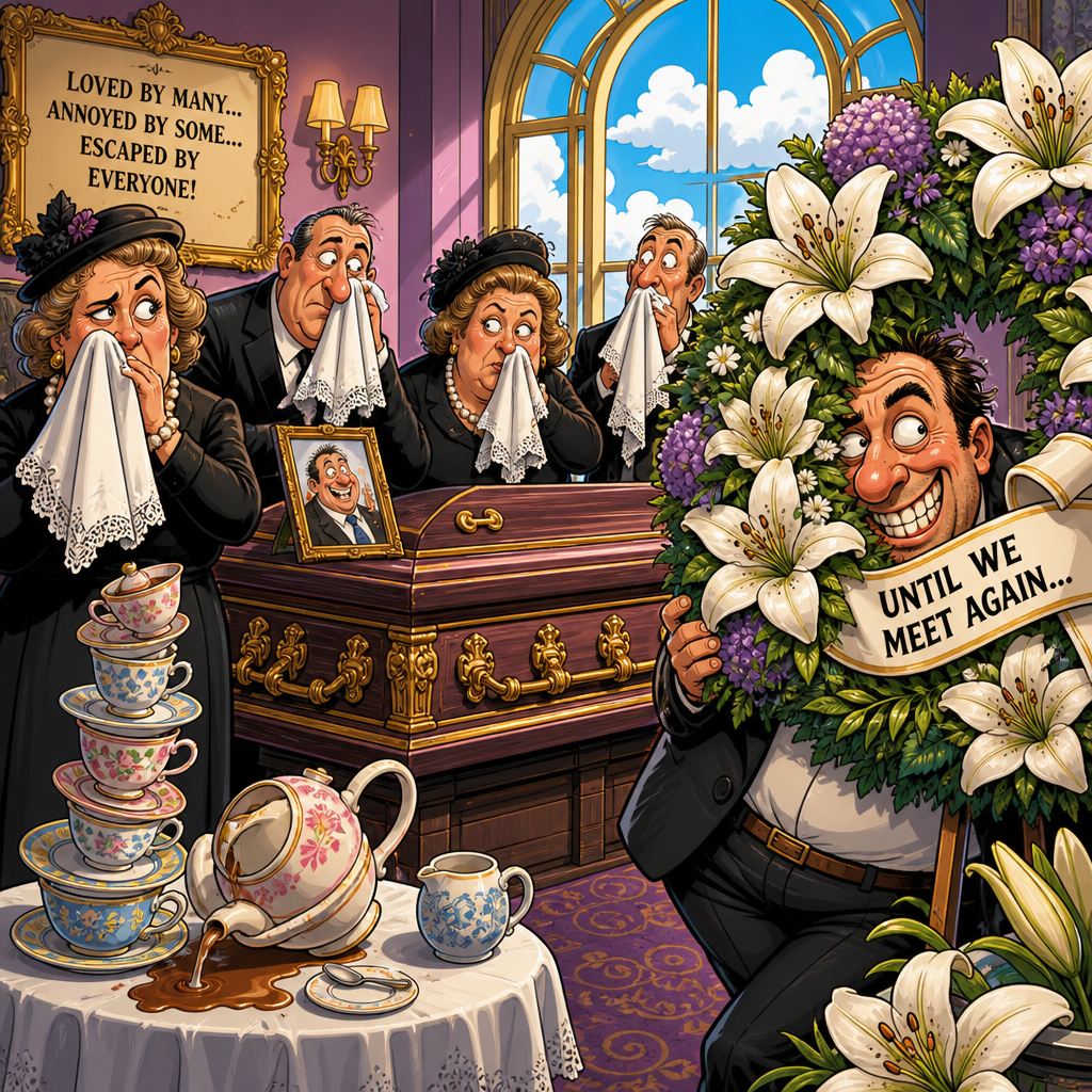 Illustration for joke: A Chinese man faked his own funeral to dodge a drunk-driving charge, which is astonishing dedication