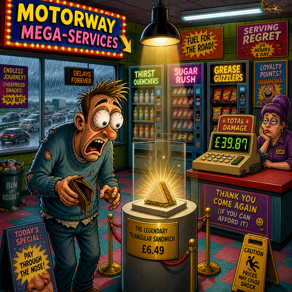 Illustration for joke: Why did the British motorway service station charge £8 for a sandwich?
