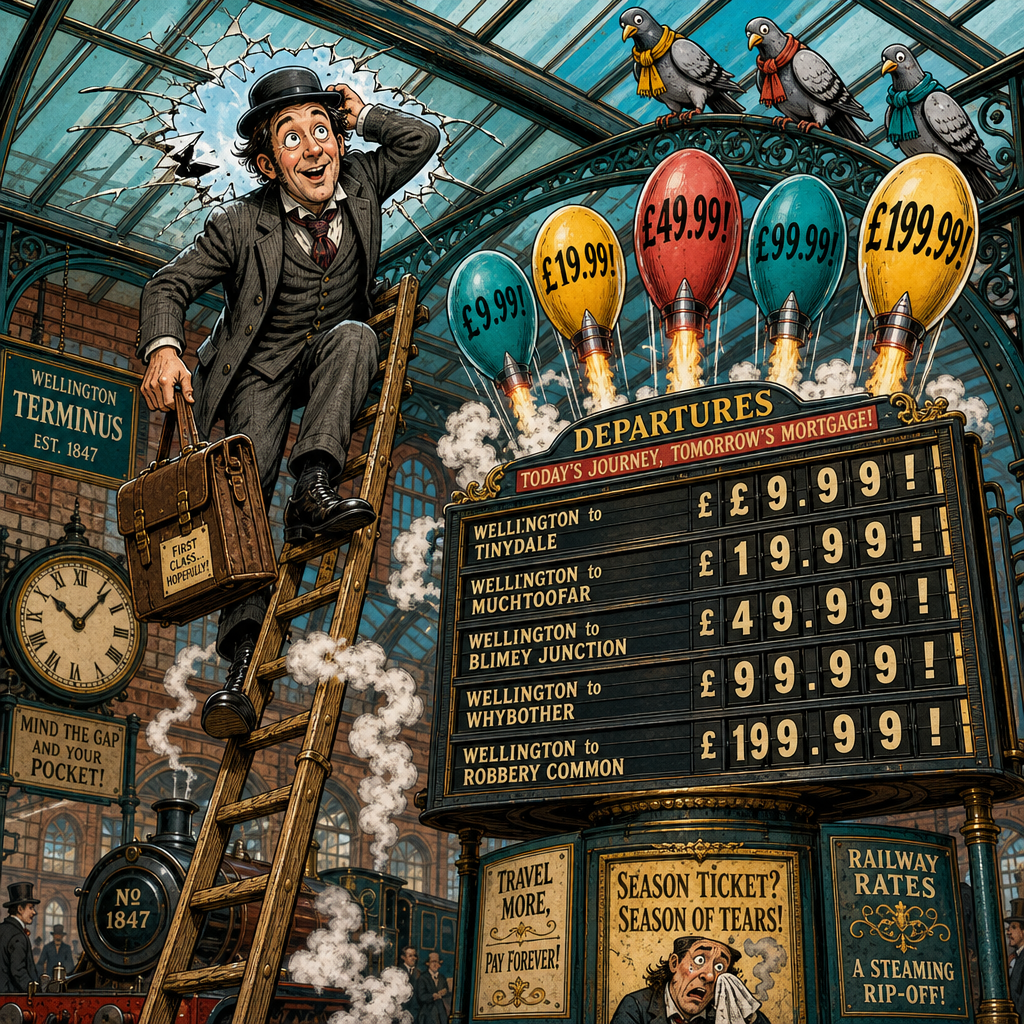 Illustration for joke: Why did the British commuter bring a ladder to the train station?