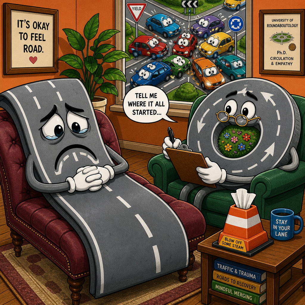 Illustration for joke: Why did the British motorway have to see a therapist?