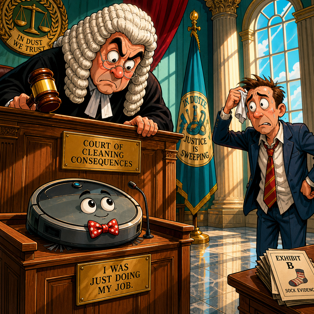 Illustration for joke: A Taiwanese man got five months in jail for using his robot vacuum to catch his cheating wife — whic