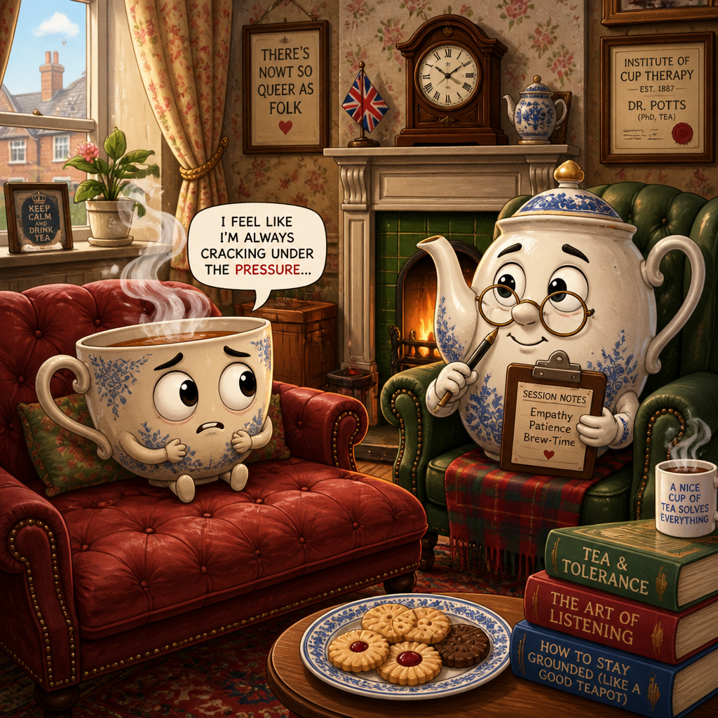 Illustration for joke: Why did the British tea refuse to go to the therapy session?