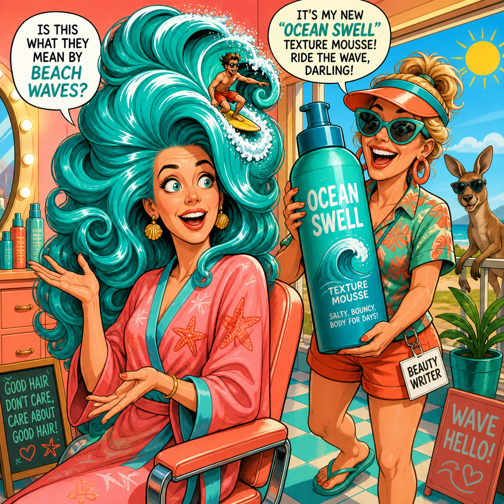 Illustration for joke: A beauty writer claims she transformed her friend's straight hair into 'Australian surfer waves' wit