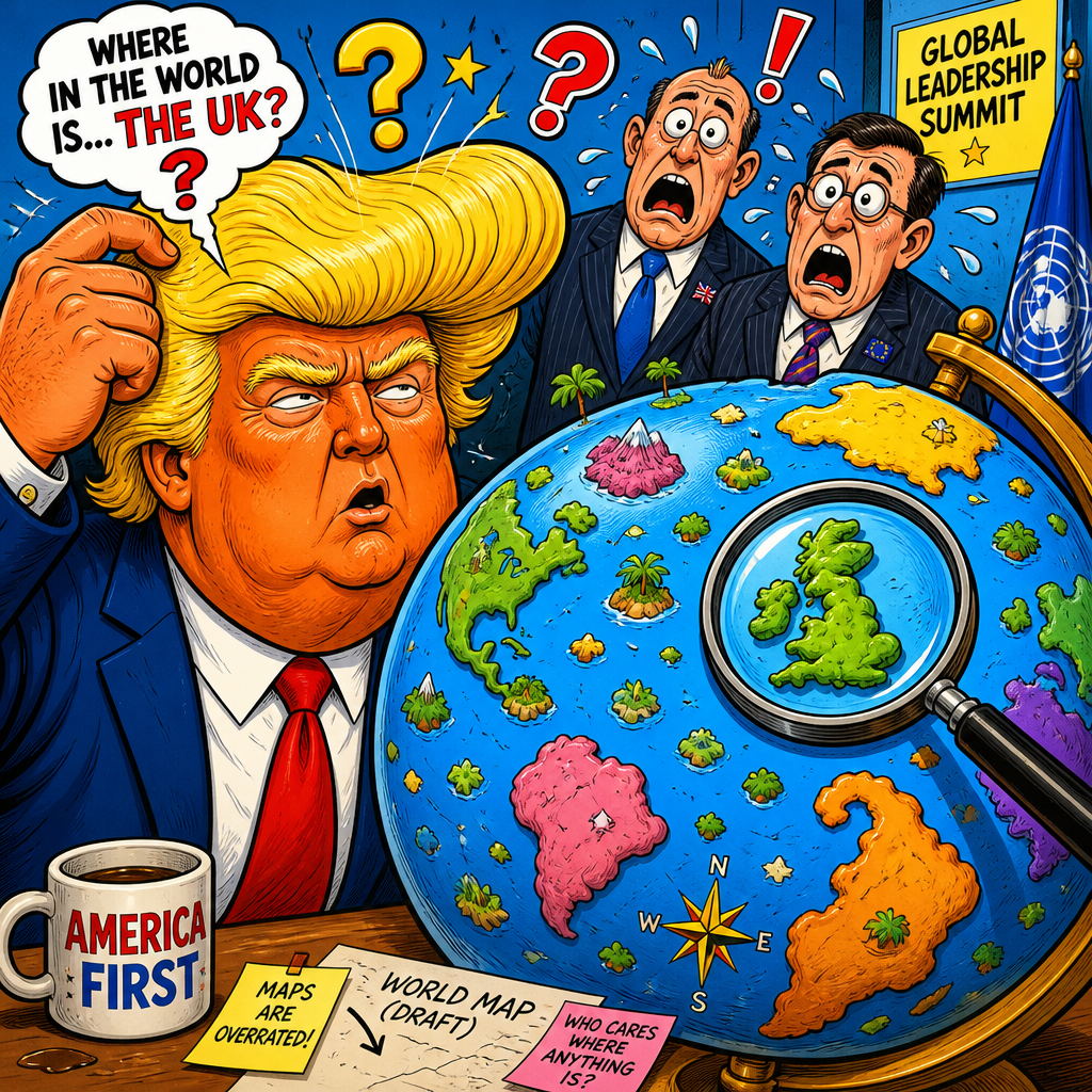 Illustration for joke: Why did Trump tell everyone he supports a unified Ireland and returning the Falklands?