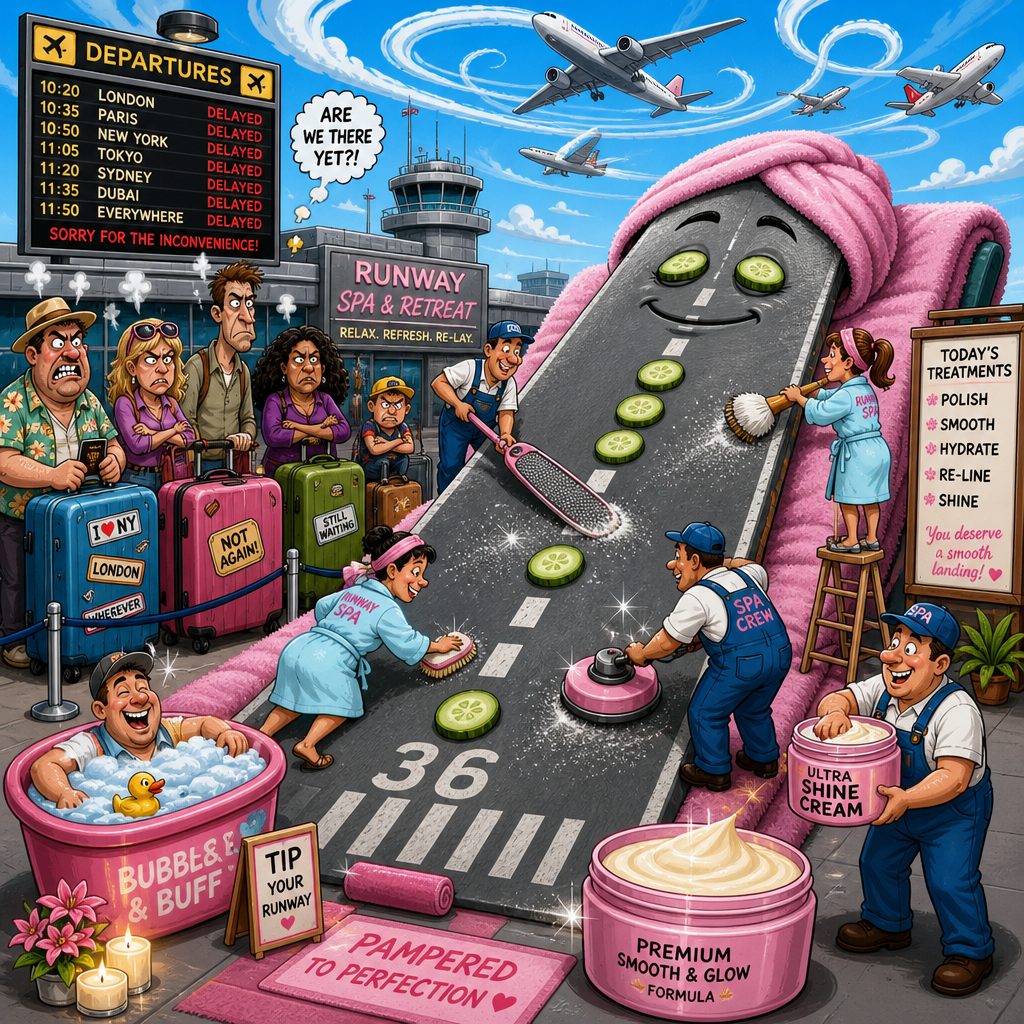 Illustration for joke: Manchester Airport closed a runway for repairs, causing widespread delays on Saturday night.