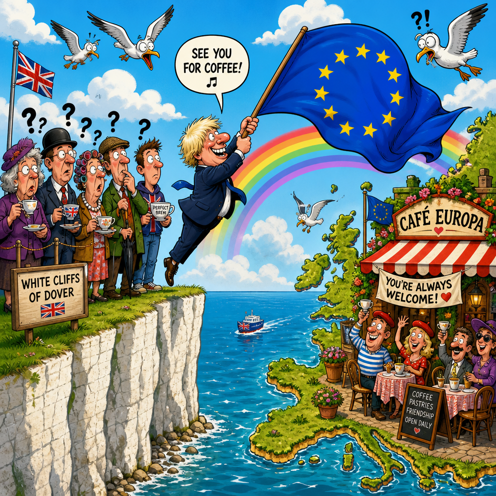 Illustration for joke: Tony Blair says Britain should work towards rejoining the EU within ten years.