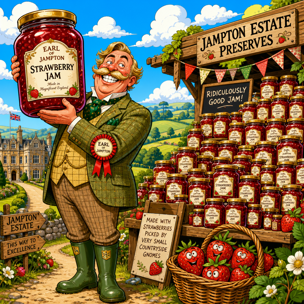 Illustration for joke: Earl Spencer is launching his own Spencer Farms jam brand, taking a leaf out of Meghan Markle's play
