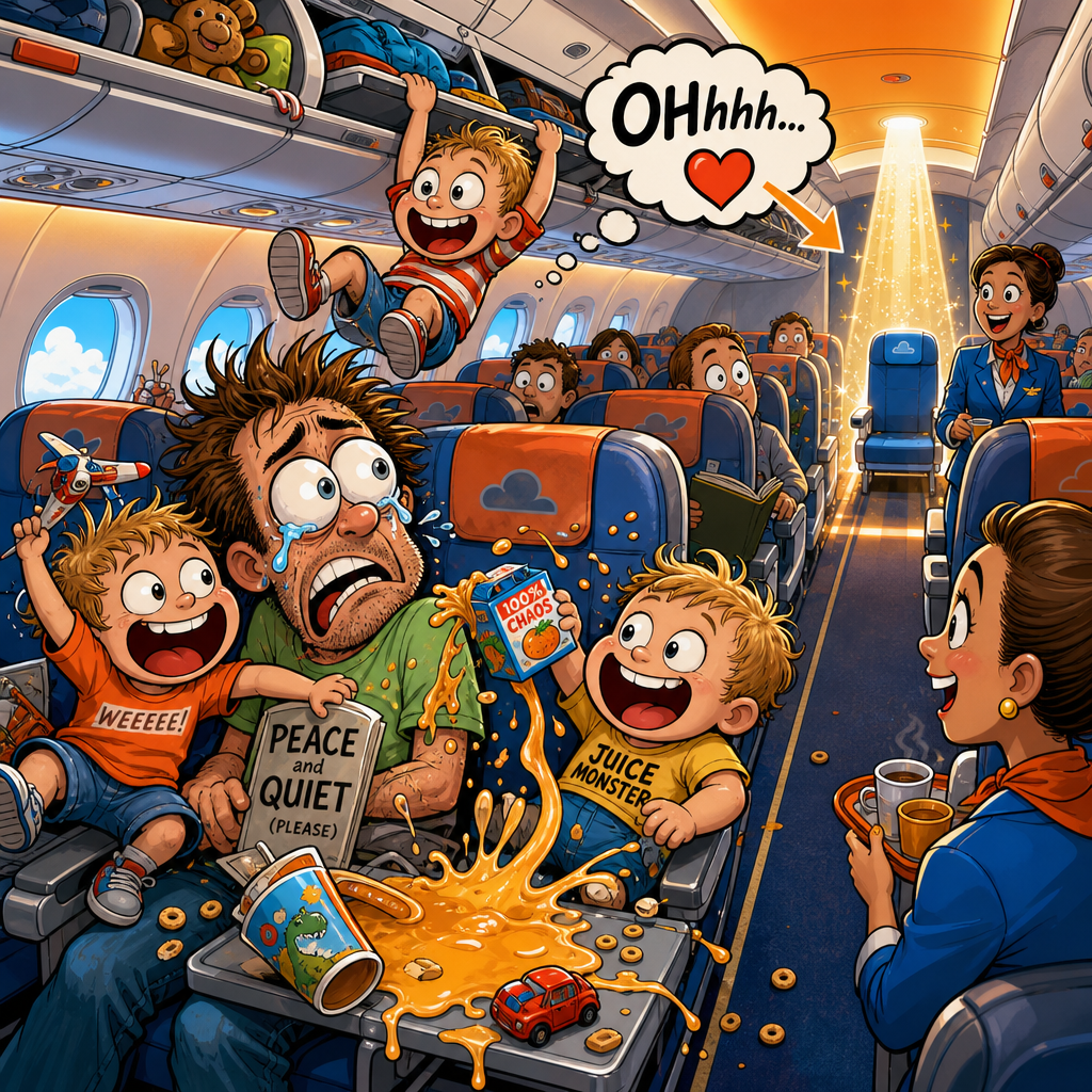 Illustration for joke: Airlines are to be banned from charging parents extra to sit next to their own children on flights.