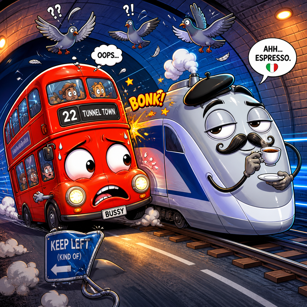 A bus managed to hit a train that was parked on the French s
