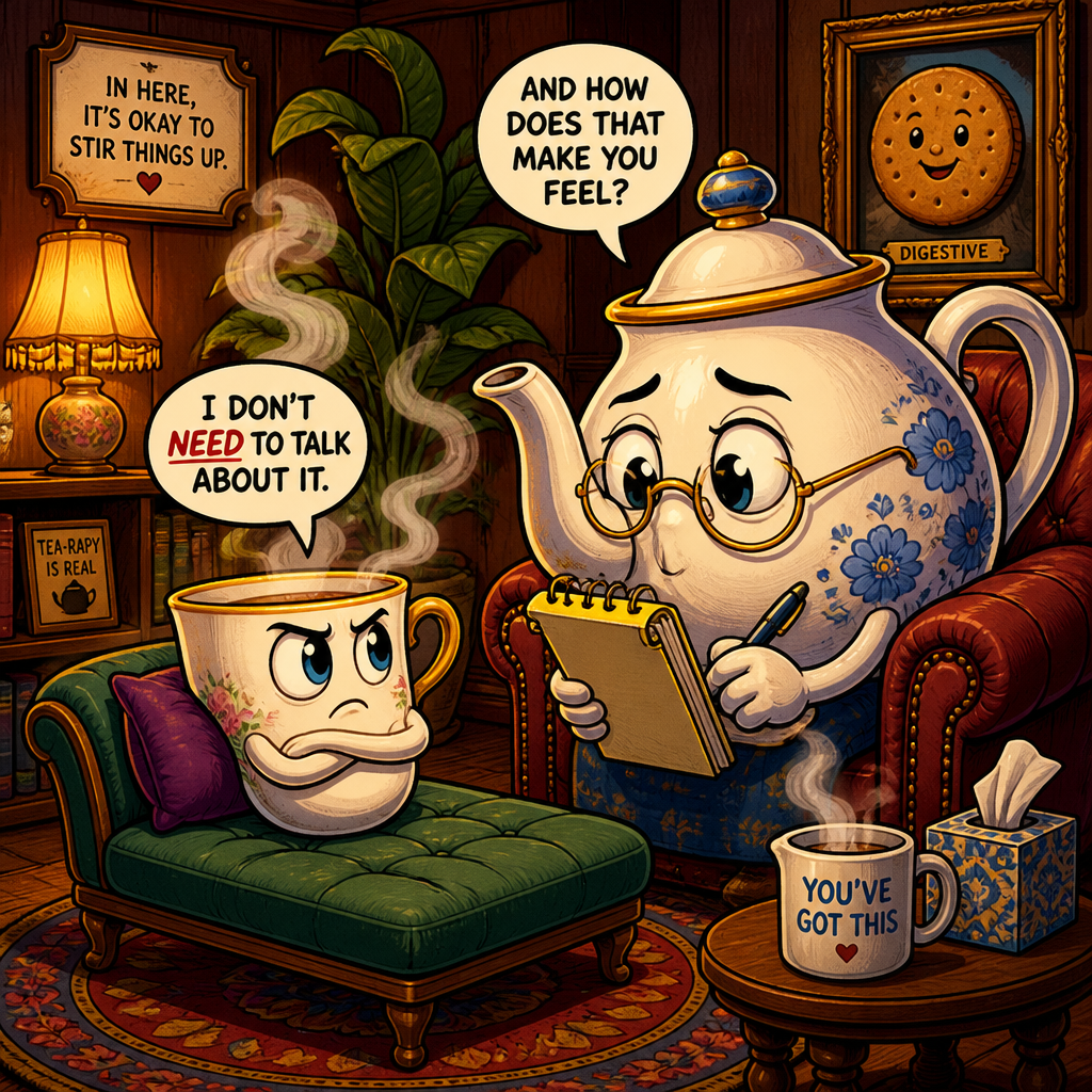 Illustration for joke: Why did the British tea refuse to go to the therapist?