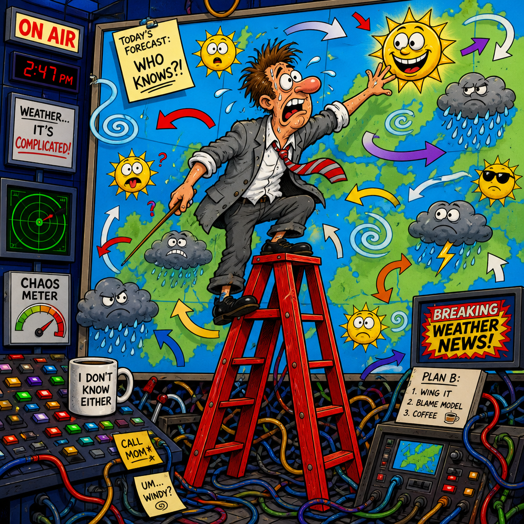 Illustration for joke: Why did the British weather forecaster bring a ladder to work?