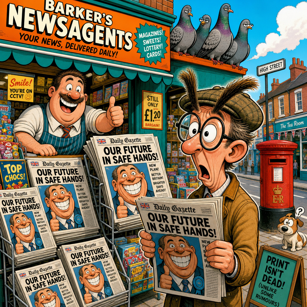 Illustration for joke: Reform UK has launched its own newspaper, with Nigel Farage splashed across the front page.